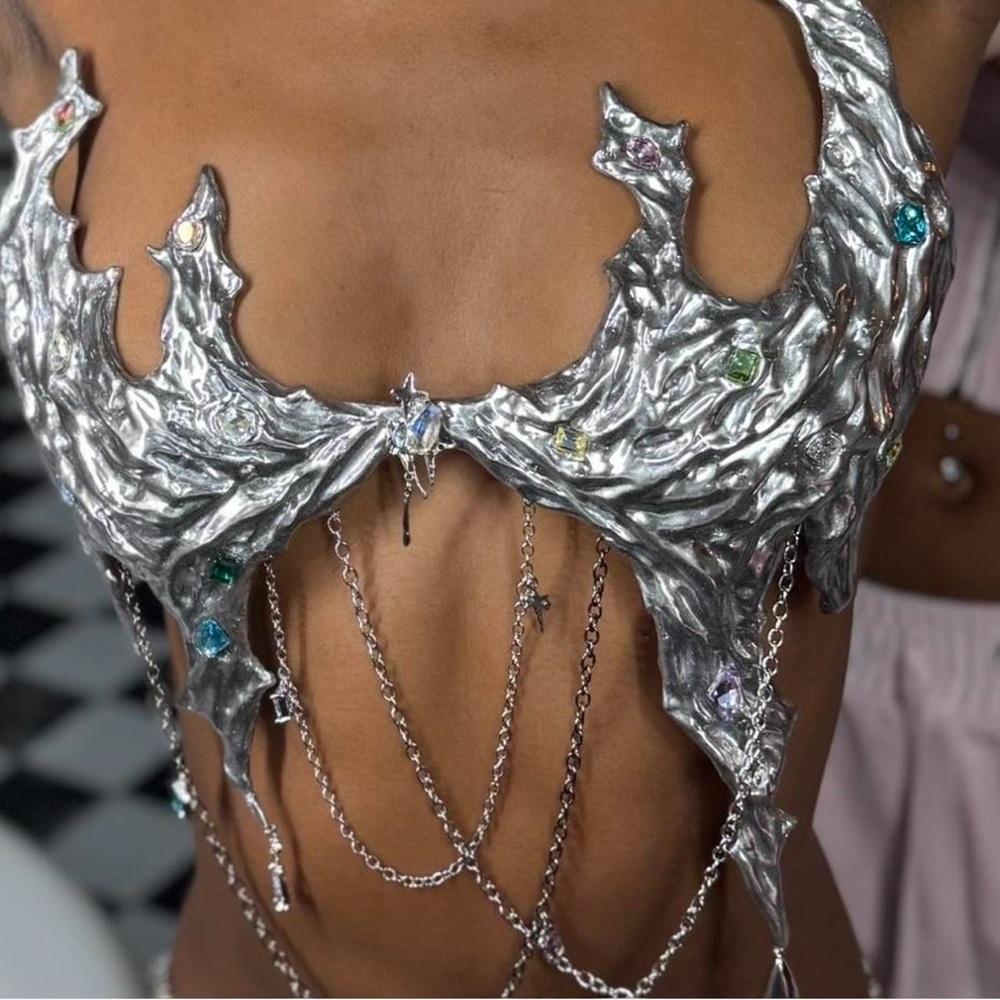 Silver Metallic Sculptural Top